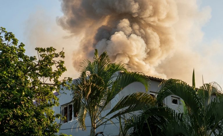 Fogo corta-prazer: homem foge da janela de uma pensão em Maputo após incêndio